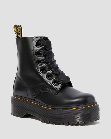 Botas Plataforma Dr Martens Molly Cuero Mujer Negros | MX 531WNB